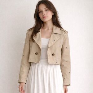 7 For All Mankind Floral Embroidered Cropped Trench Jacket Coquette – Size S